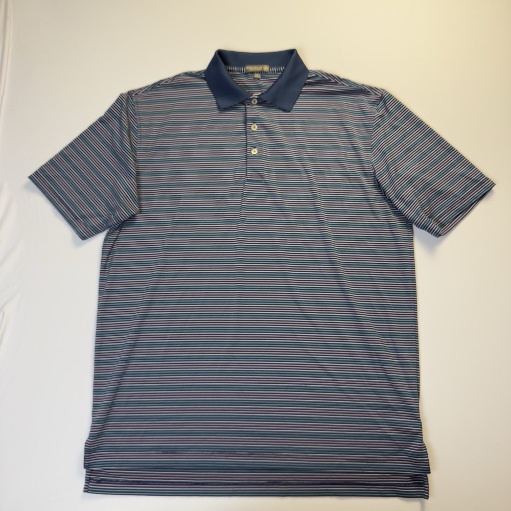 Peter Millar Men's Summer Comfort Golf‎ Short Sleeve Polo Blue Stripped Large - Picture 2 of 8